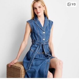 Universal Threads Sleeveless Denim Midi Dress with Belt
